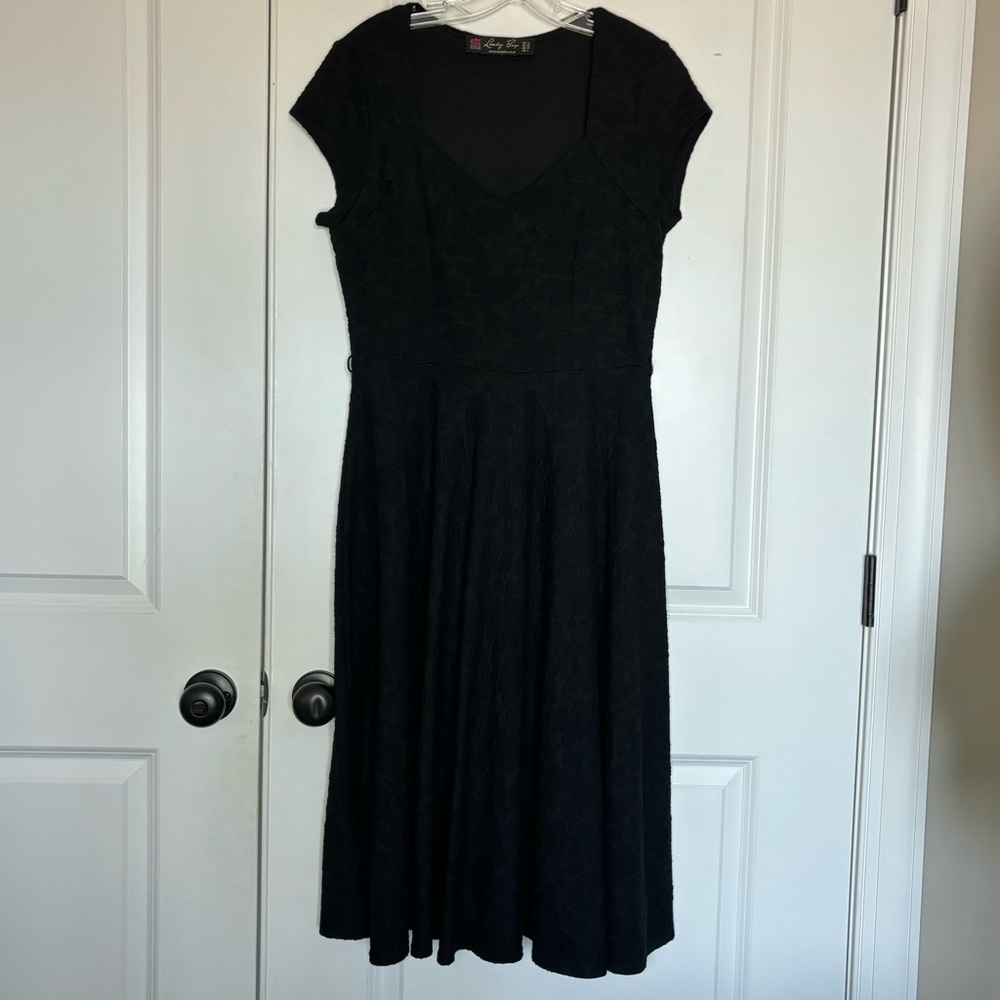 Lindy Bop Black Victoria Jacquard Knit Sweetheart Swing Dress L